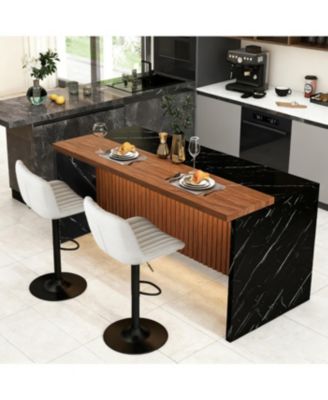 Streamdale White Marble Look Kitchen Island with LED Lighting