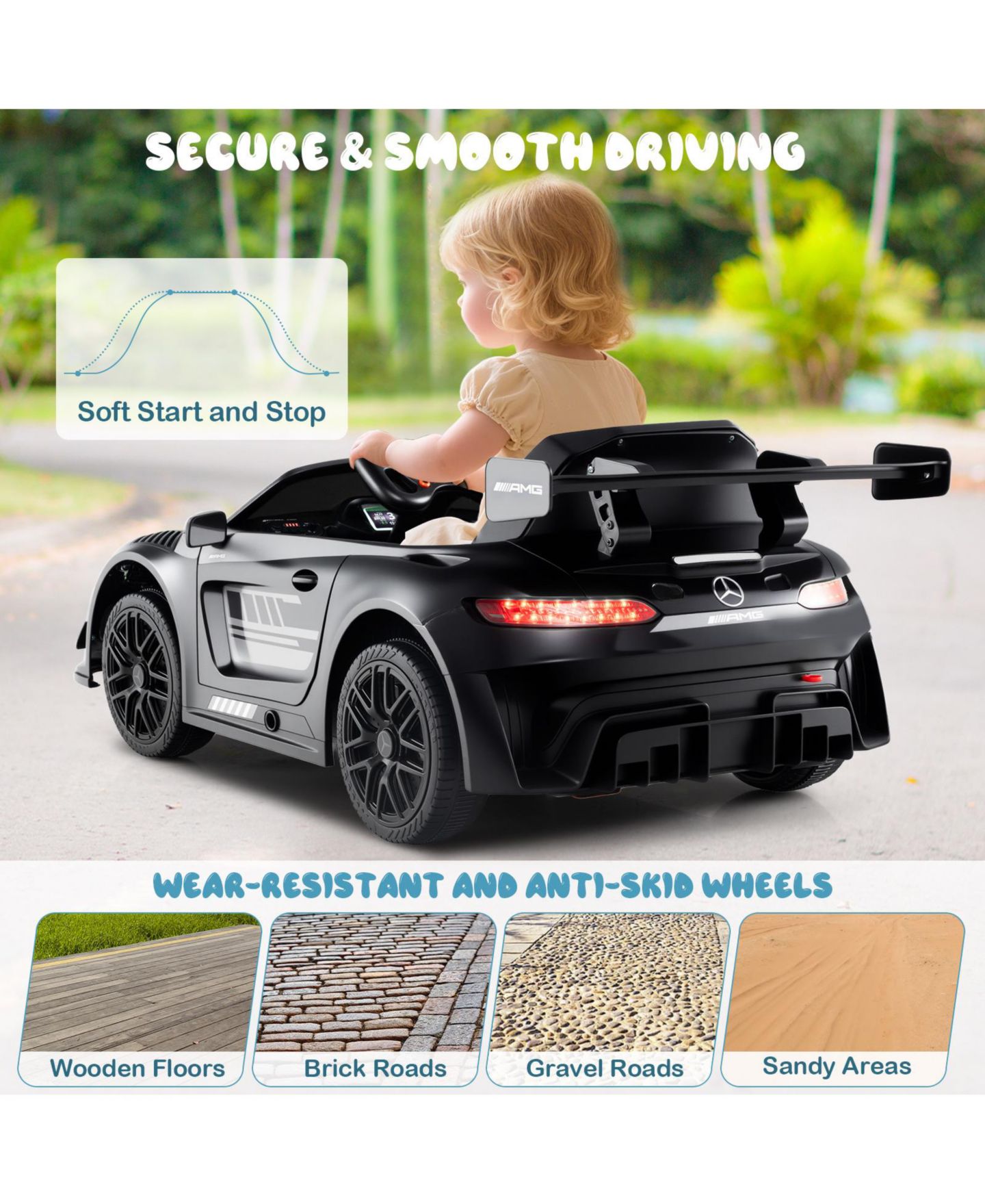 Детская игрушка HONGGE 12V Licensed Mercedes-AMG GT3 Ride-On Car with Remote Control and Adjustable Speed, Ages 3-8, цвет: Чёрный — фото 6
