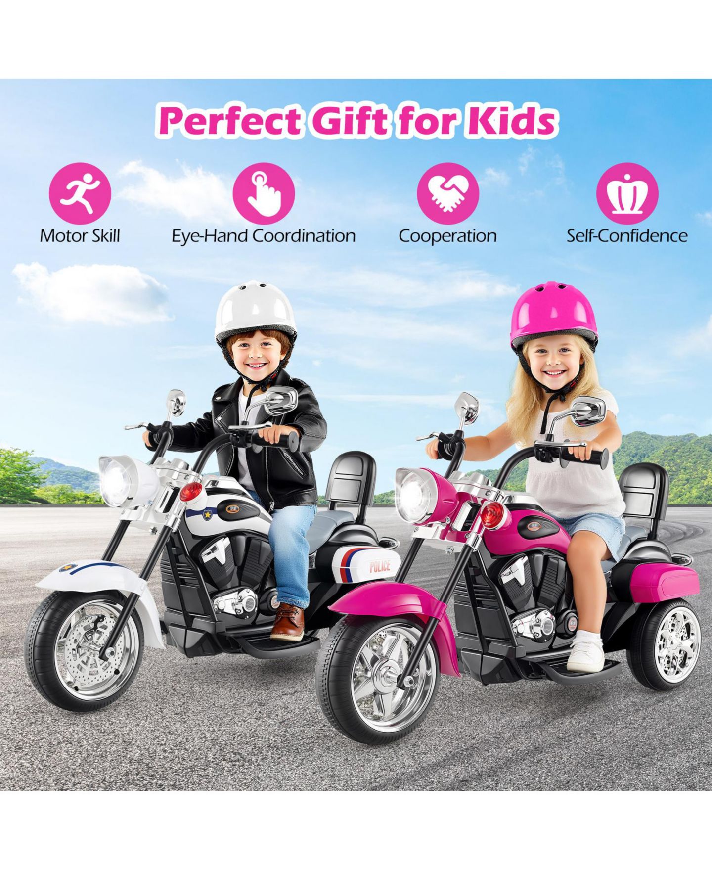 Детская игрушка HONGGE 6V 3-Wheel Motorized Motorbike Ride-On Toy, Ages 1+, цвет: Белый — фото 6