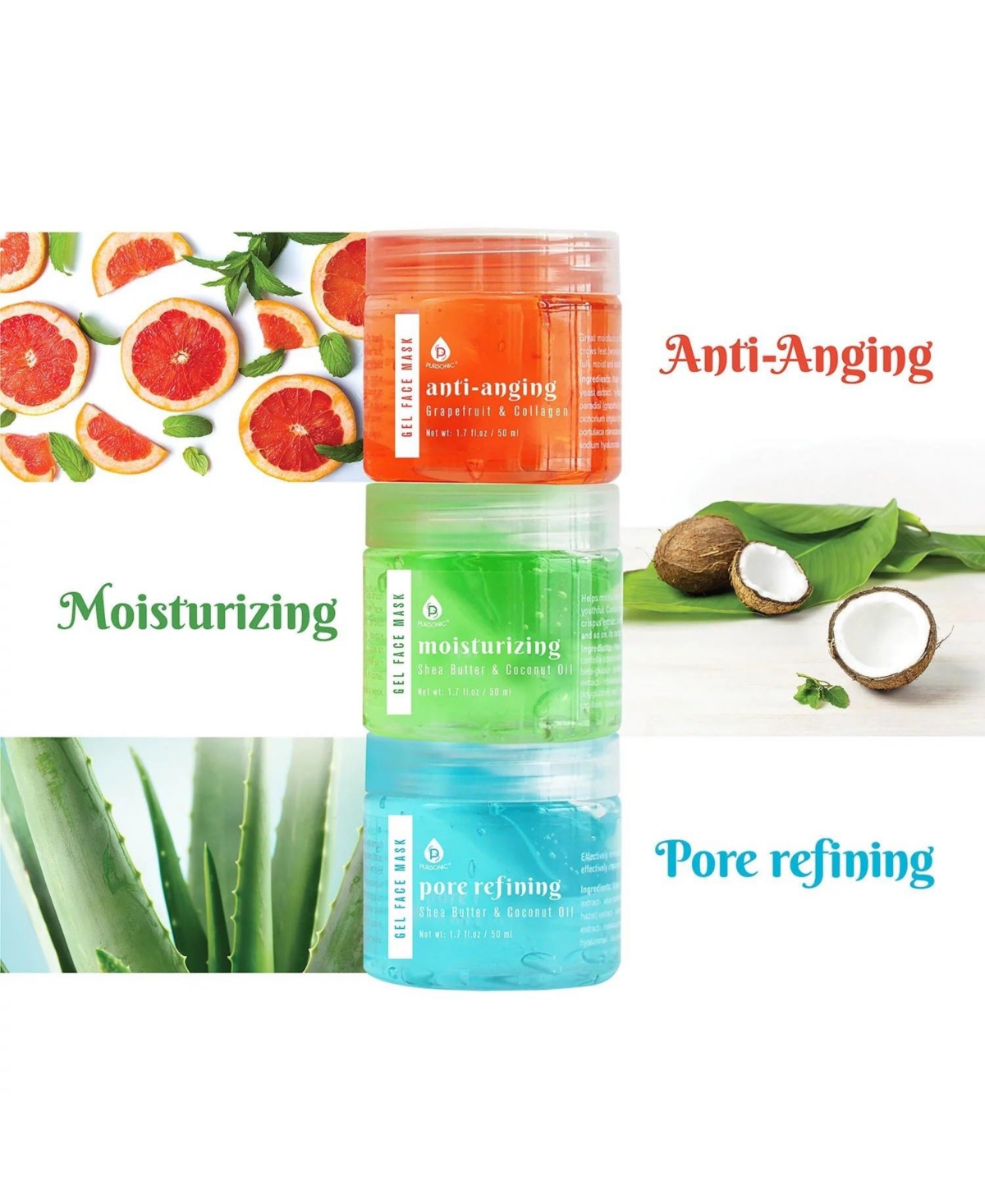 Pursonic 3 Pack Facial Therapy Gel Face Mask With Mask Applicator
