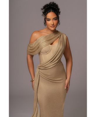 Women's Metallic Celestina Draped Maxi Dress