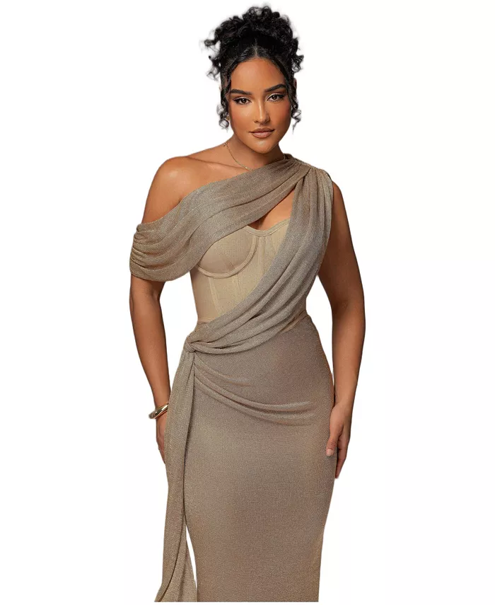 Women's Metallic Celestina Draped Maxi Dress - thumbnail 3