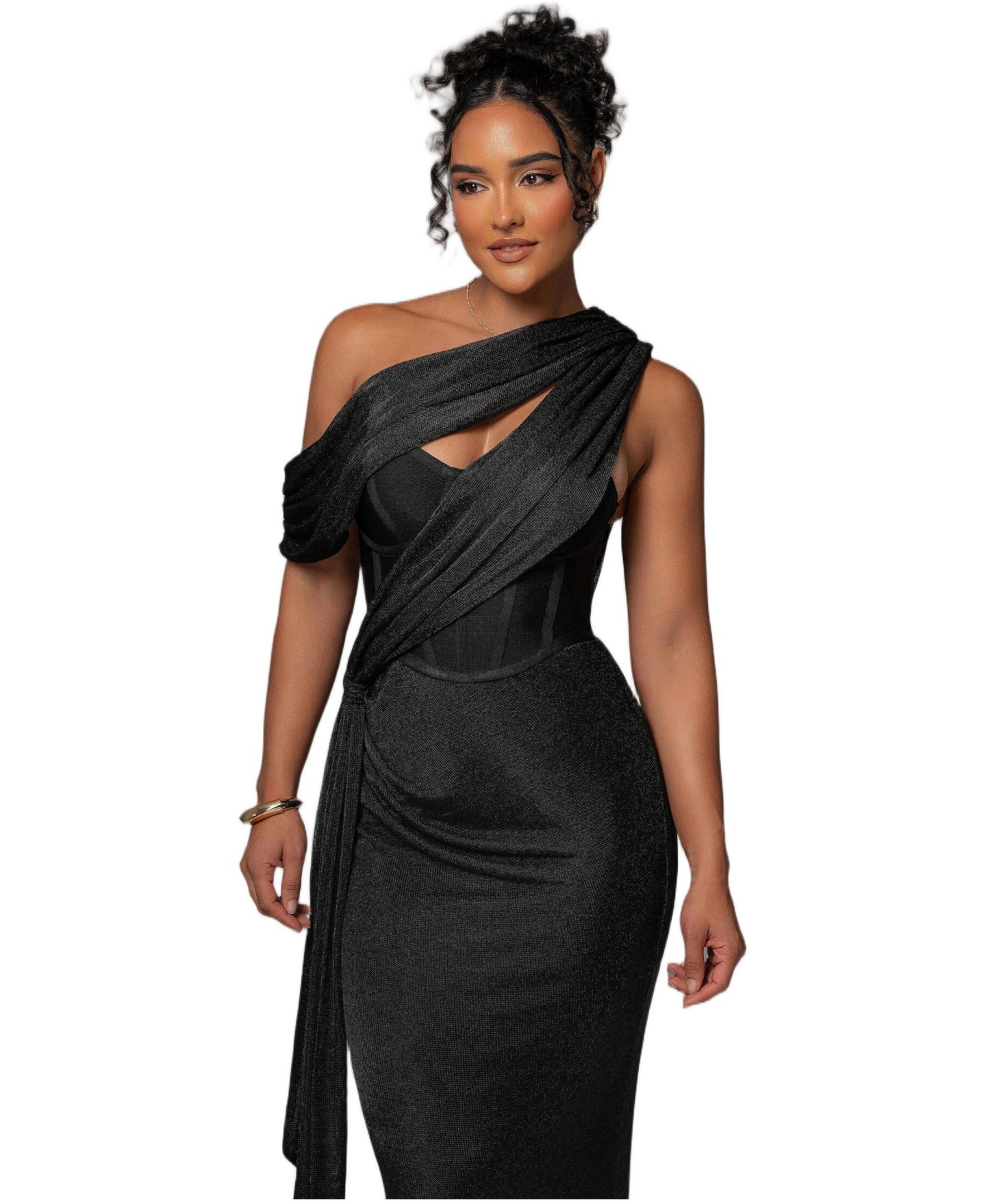 Женское платье JLUXLABEL Metallic Celestina Draped Maxi, цвет: Чёрный — фото 4