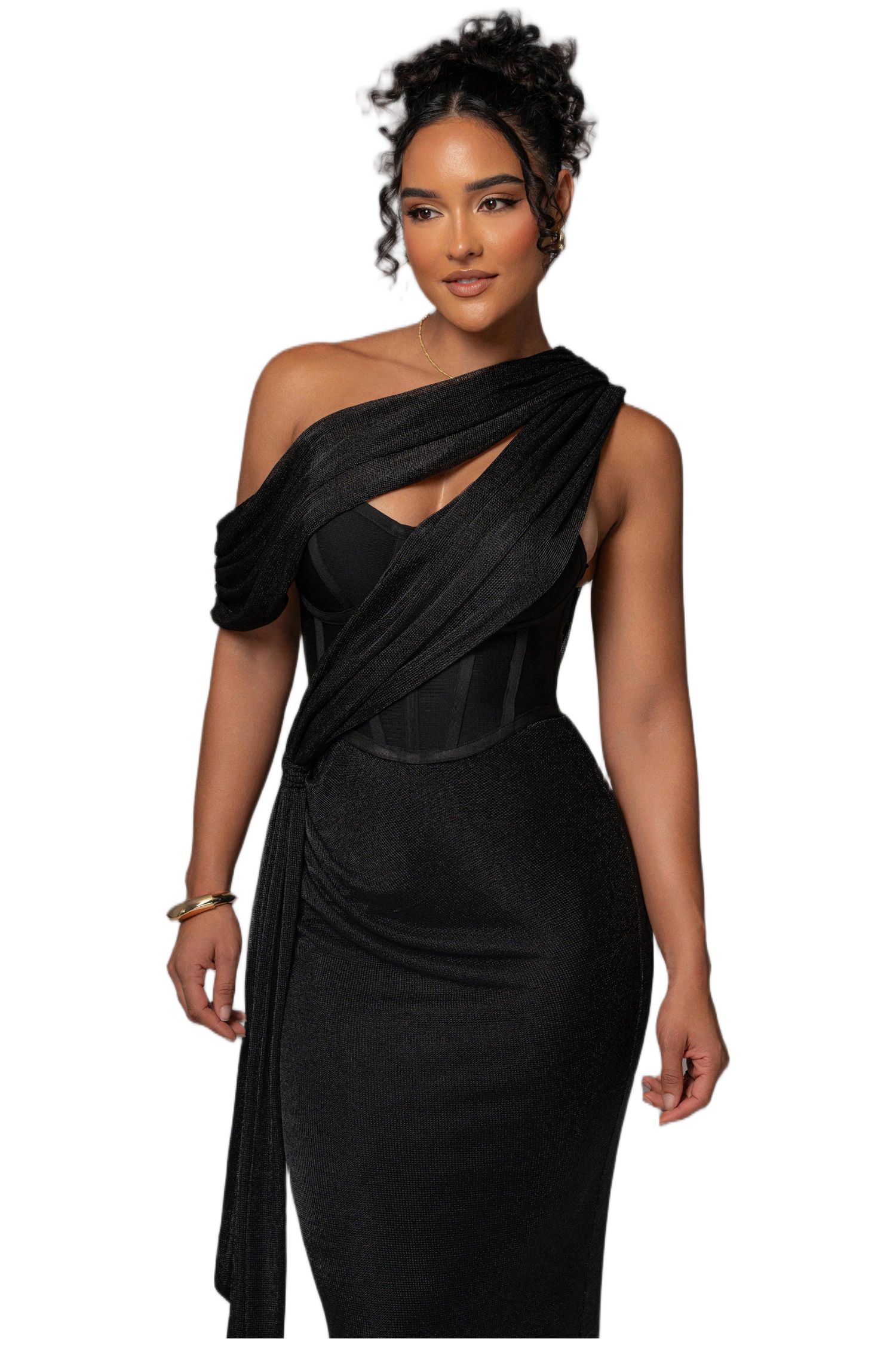 Women's Metallic Celestina Draped Maxi Dress