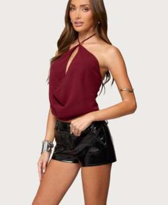 Women's Chiffon Backless Cowl Neck Top