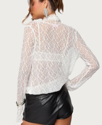 Women's Lera Lacey Sheer Mesh Top