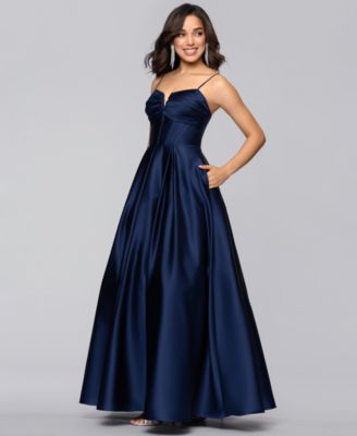 Long Glamour Satin Notch Boned Ballgown