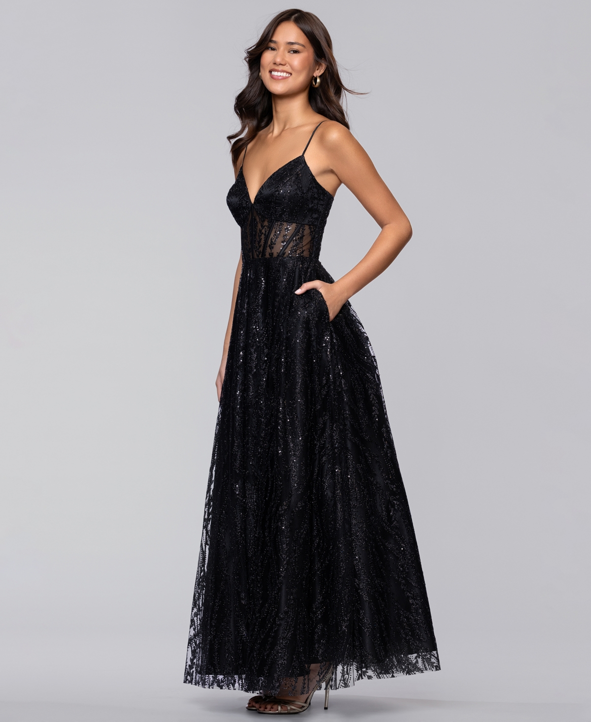 Blondie Nites Juniors' Sequin Illusion Ball Gown