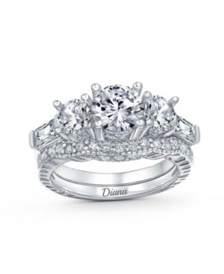  3-Stone CZ Promise Ring Set with Baguette Side Stones Sterling Silver