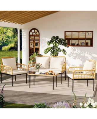 4-Piece Patio Furniture Set, Outdoor Wicker Furniture with Deep Seating, Waterproof Thick Cushions