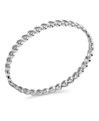 Open Heart Bangle Bracelet in Rhodium Plated Sterling .