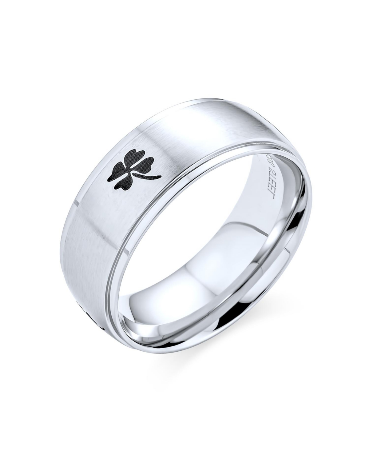 Bling Jewelry Celtic Shamrock Four Leaf Clover Band Ring Matte Silver Tone Stainless Steel