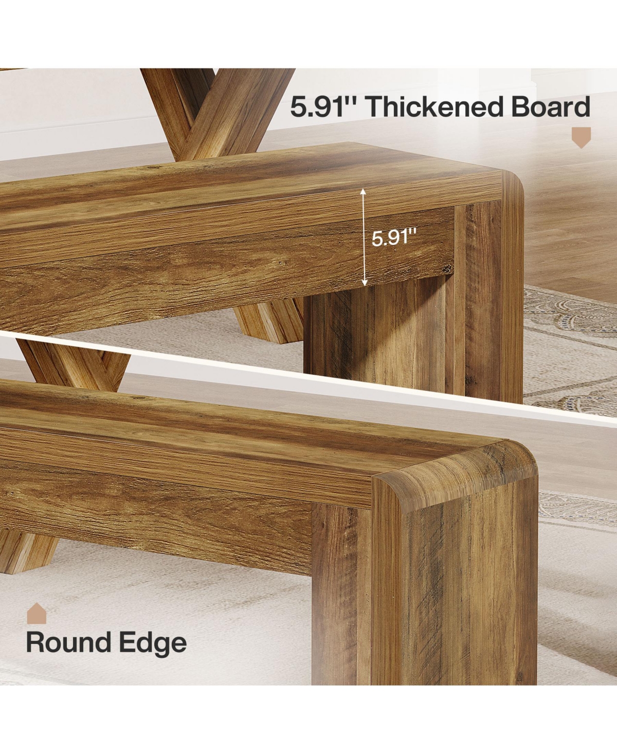 Tribesigns 47.24-Inch Long Dining Bench, Large Engineered Wood Kitchen Table Bench with Heavy-Duty Legs, Rustic 2-Person Seating, Brown