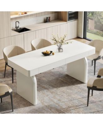 Modern Dining Table for 4-6 People, Rectangular White Glossy Kitchen Dining Room Table