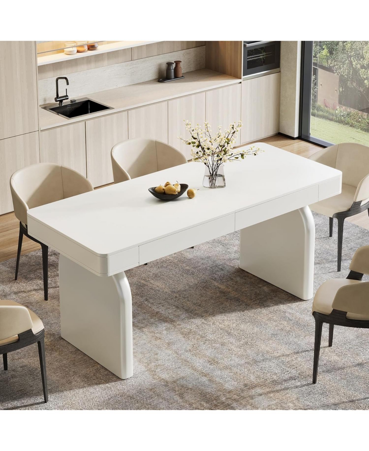 Tribesigns Modern Dining Table for 4-6 People, Rectangular White Glossy Kitchen Dining Room Table