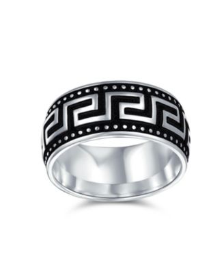 Two-Tone Black & Silver Greek Key Design Promise Band Ring Sterling Silver 9MM