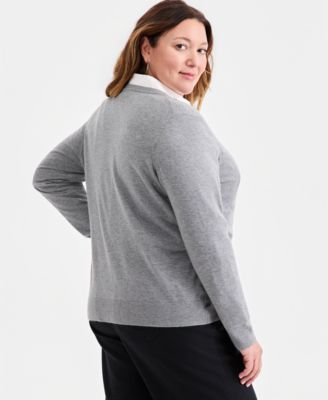 Plus Size Button-Front Long-sleeve Cardigan