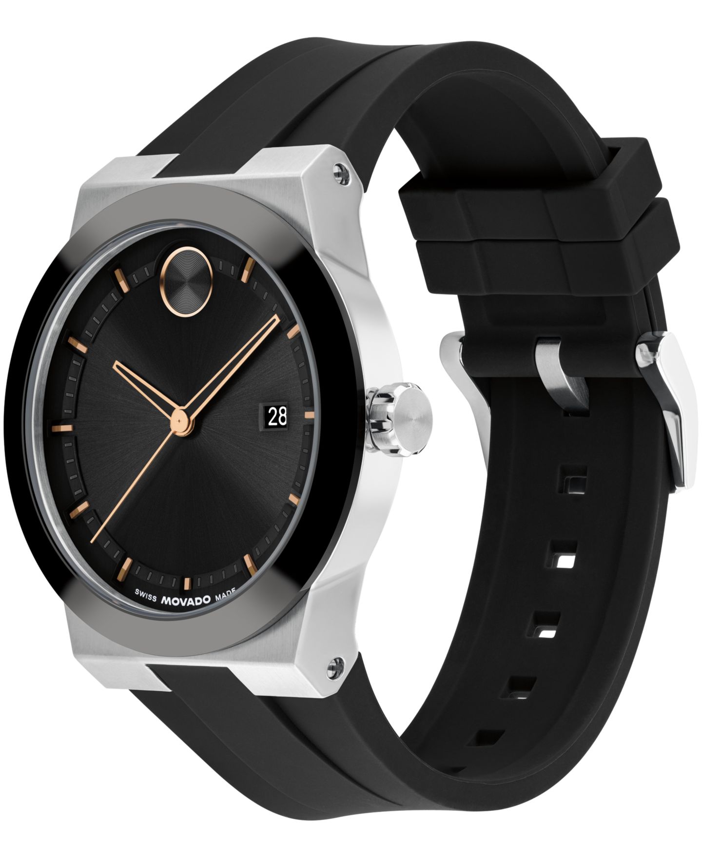 Мужские часы Movado Bold Fusion, швейцарский кварц, чёрный силиконовый ремешок, 42.30 мм — фото 2