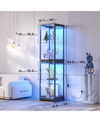 65" Glass Display Cabinet with Doors, Motion LED Light
