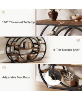 47" Console Table, 5-Tier Industrial Entryway Table with Metal Frame, Rustic Brown