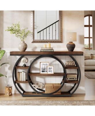 47" Console Table, 5-Tier Industrial Entryway Table with Metal Frame, Rustic Brown