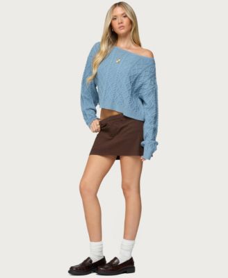 Women's Oversized Off Shoulder Cable Knit Sweater