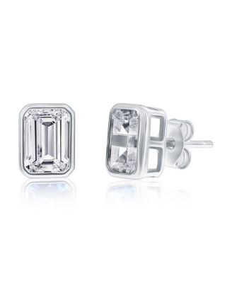 Sterling Silver, Birthstone Rectangle CZ Studs