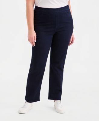 Plus Size Mid-Rise Pull On Straight-Leg Jeans