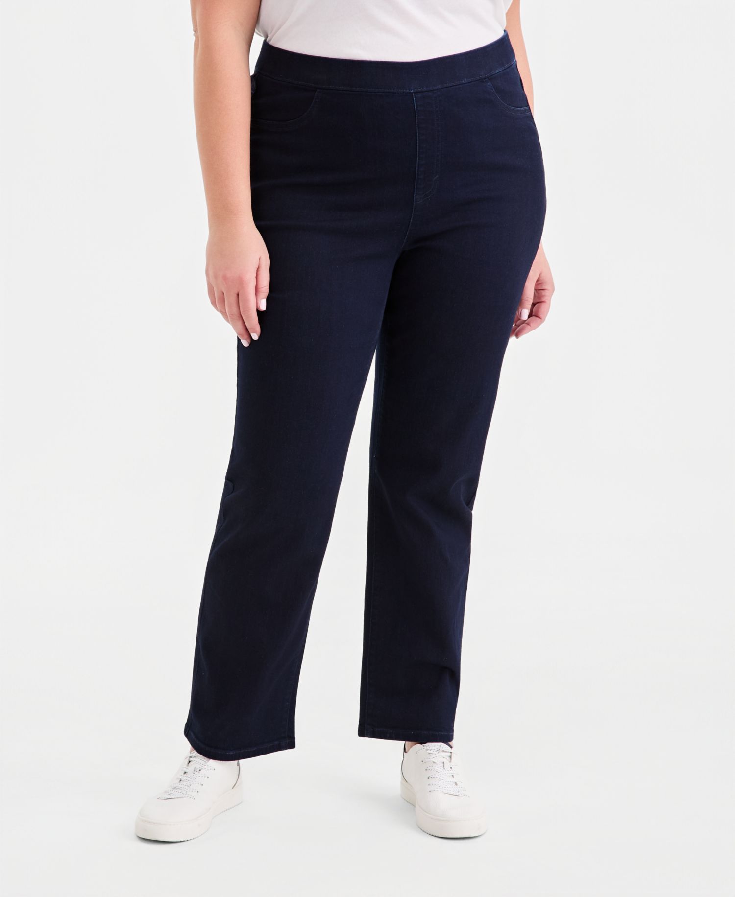 Plus Size Straight-Leg Pull-On Jeans