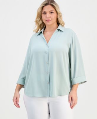 Plus Size Collared Button-Front Shirt 
