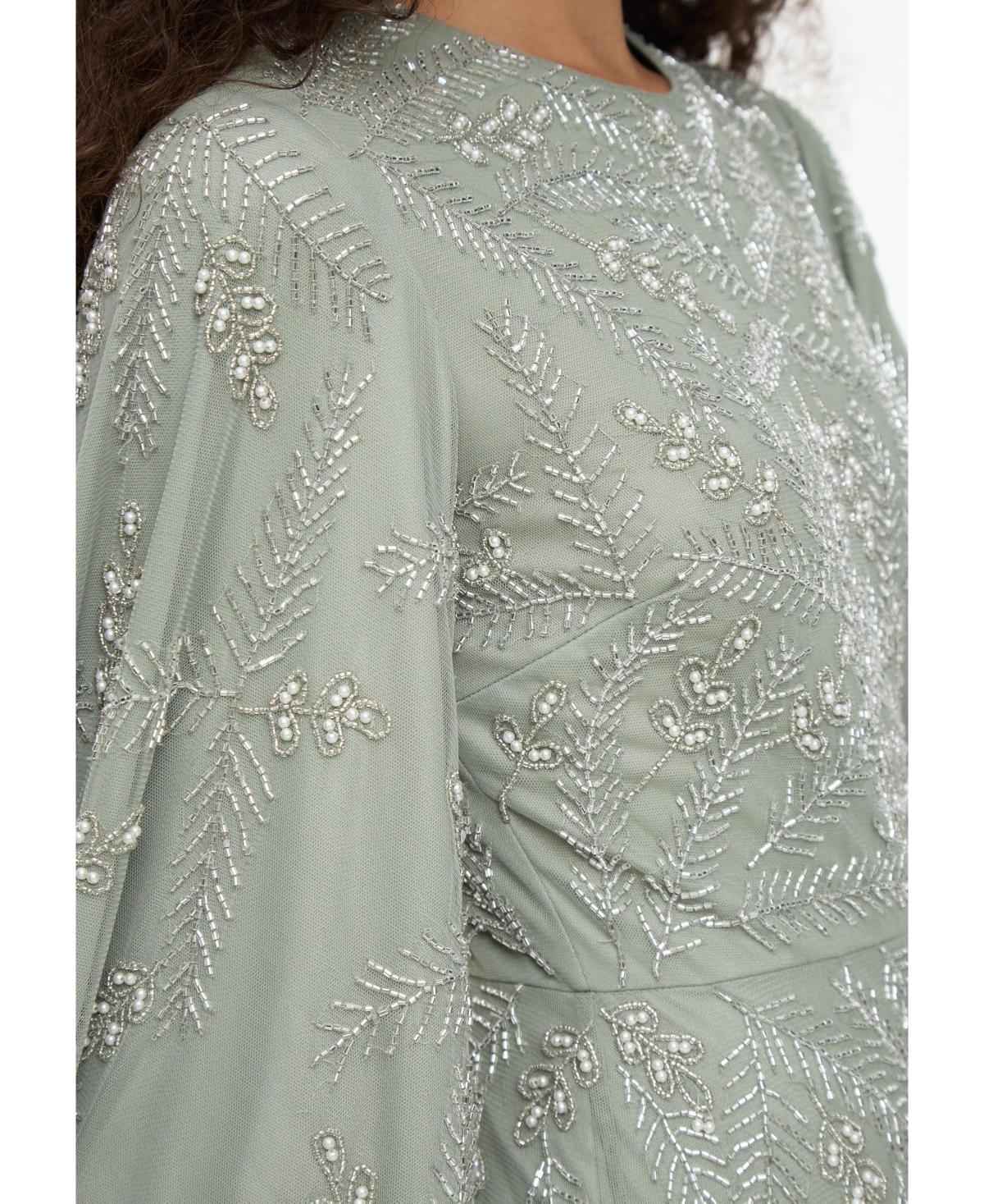 Maryisa Women's Modest Embellished Sequin Beaded Dress Maxi With Designer Sleeve