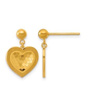 Heart Dangle Drop Earrings in 24k Yellow Gold