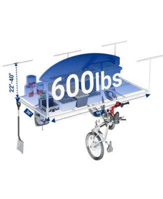 OHK38-E 36″ W × 96″ D Adjustable-Height Overhead Garage Storage Rack with 8 Hooks (White)