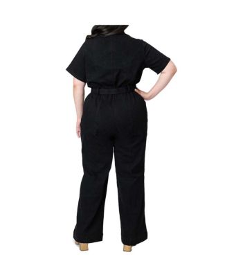 Plus Size Denim Belted Jumpsuit