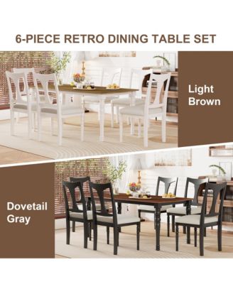 7-Piece Extendable Dining Set with 60-78 Inch Wood Table 6 Upholstered Chairs and Removable Leaf
