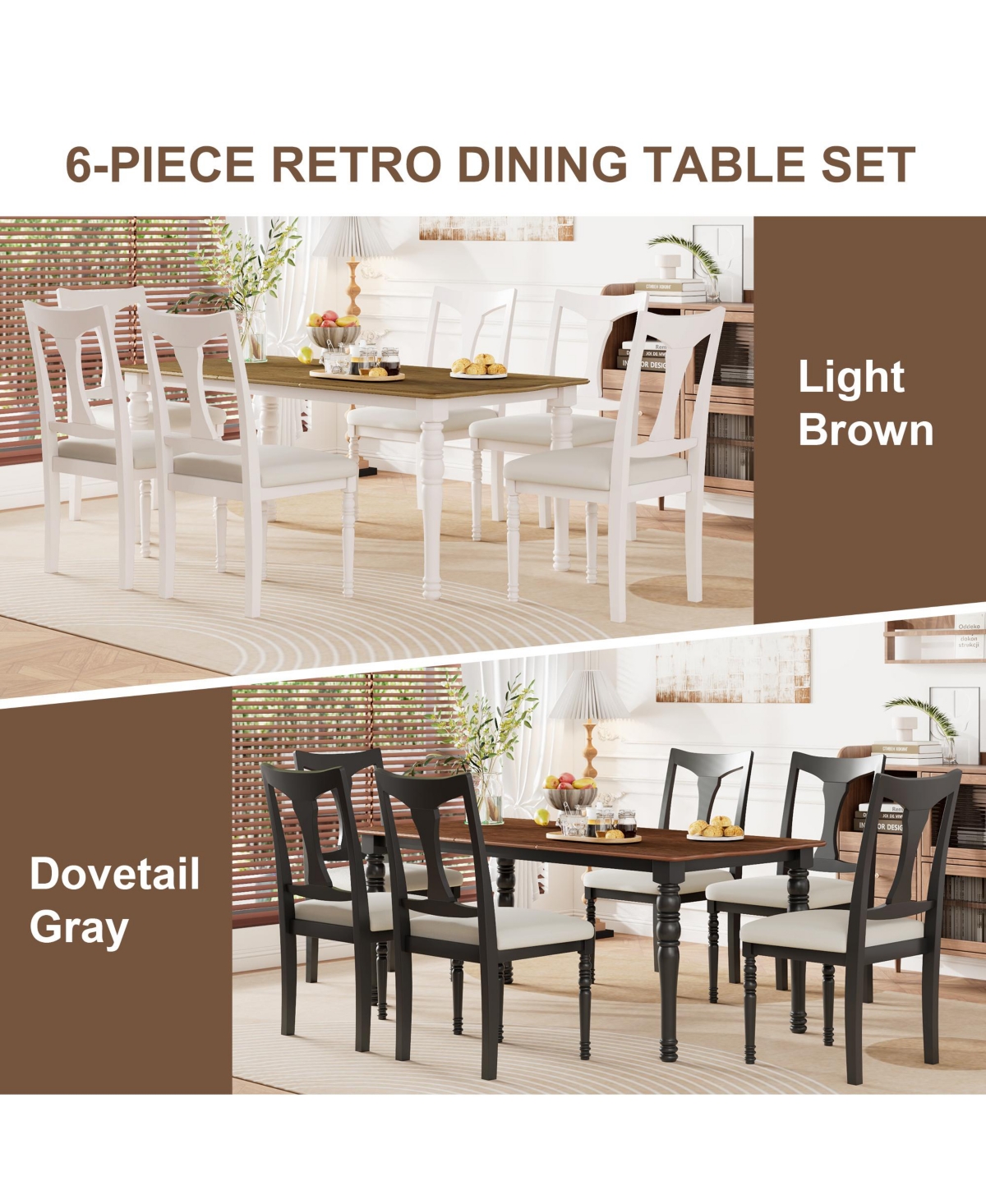sumyeg 7-Piece Extendable Dining Set with 60-78 Inch Wood Table 6 Upholstered Chairs and Removable Leaf
