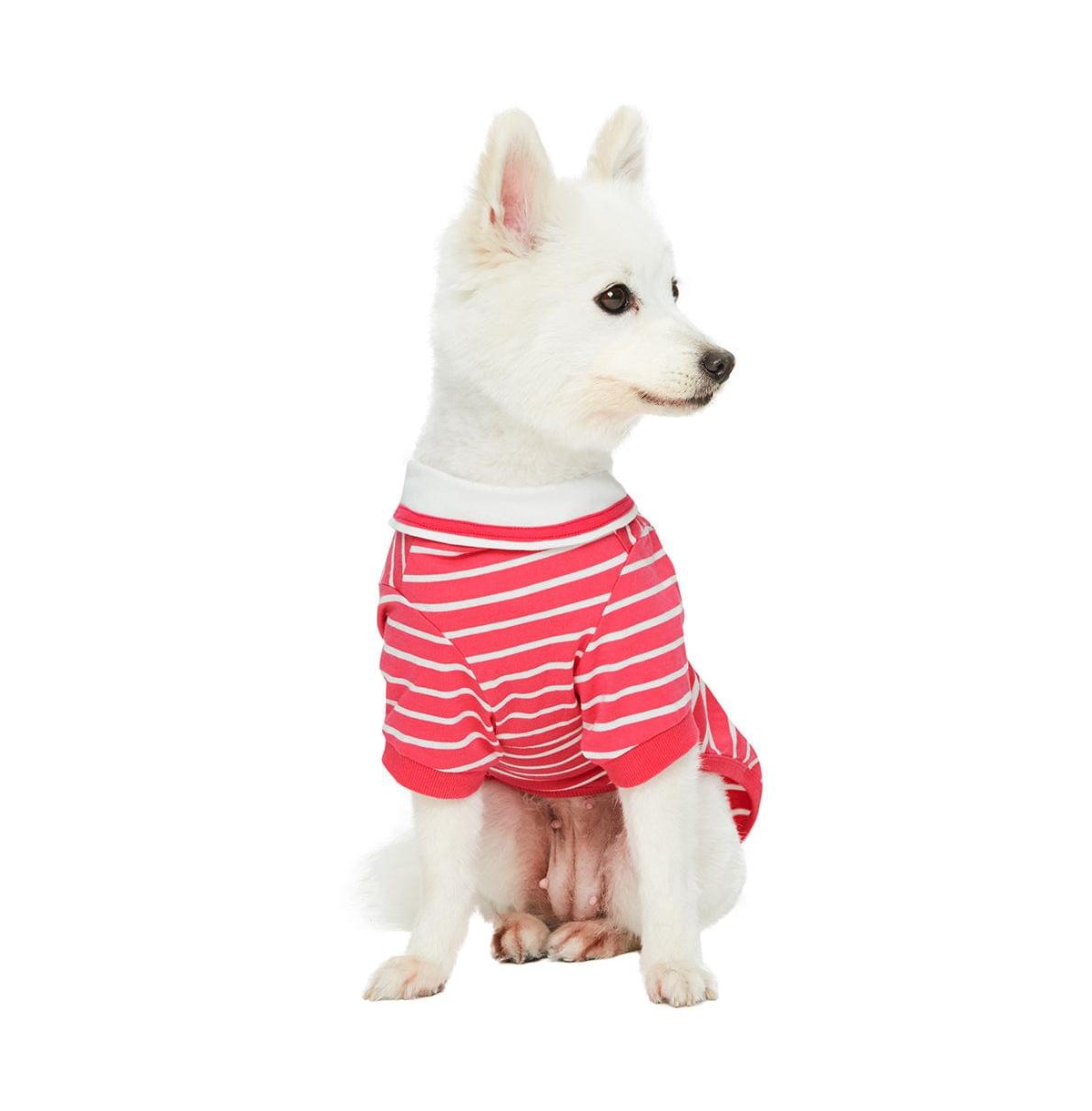 Dogs & Cats Co. Striped Henley Dog Tee with Chest Pocket Red and White 20"