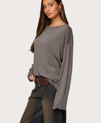 Women's Oversized Semi Sheer Long Sleeve T Shirt