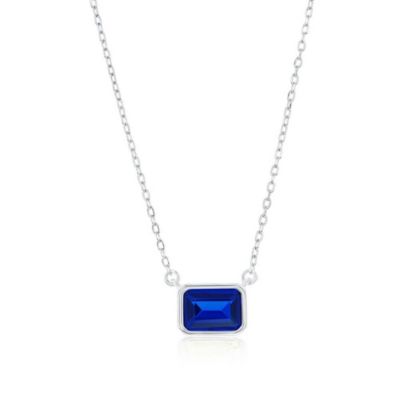 Sterling , Birthstone Rectangle CZ Necklace