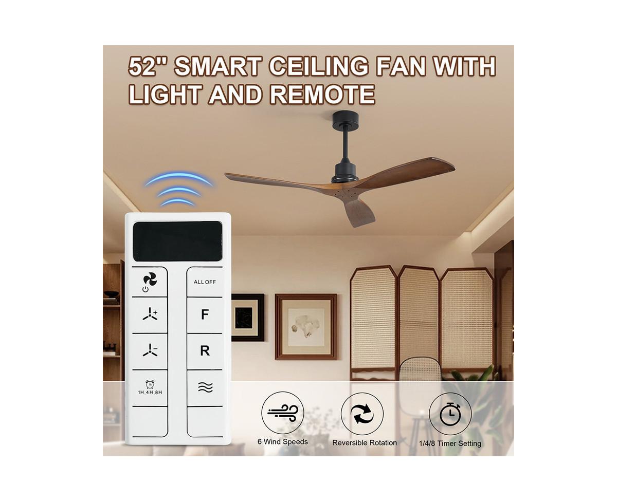 Sofucor 52-inch Modern Black 3-Blade Light Ceiling Fan with Remote Control and Supporting Mobile Device Connection