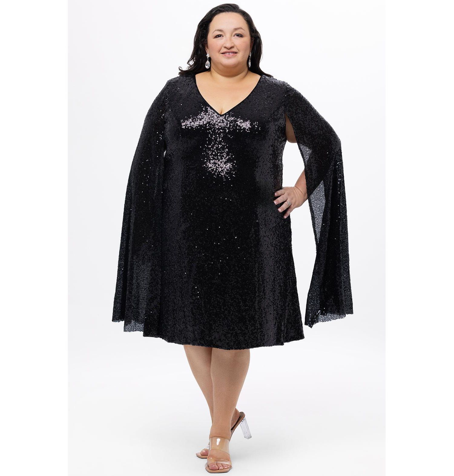 Women's Sequin V-Neck Cape Sleeve Party Dress
