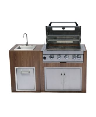32" Built-In Gas Grill Outdoor Kitchen with Infrared Burner, Sink & Storage
