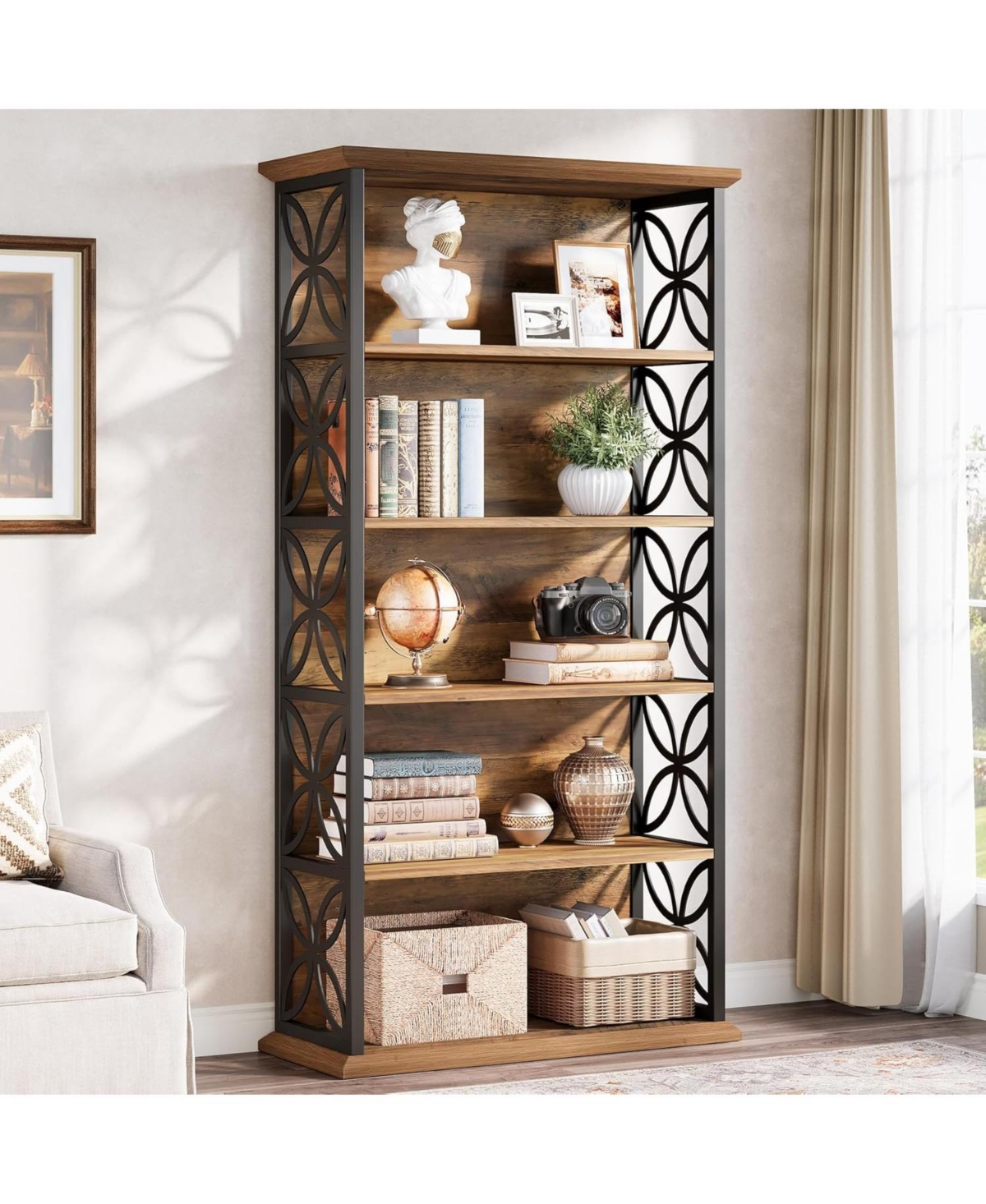 Tribesigns 6-Tier 71" Industrial Bookshelf with Metal Frame, Freestanding Open Shelves for Home, Office & Living Room.