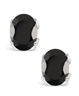 Black Onyx Stud Earrings in 14k White Gold (Also in Aquamarine)