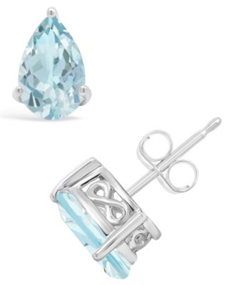 Black Onyx Stud Earrings in 14k White Gold (Also in Aquamarine & Morganite)