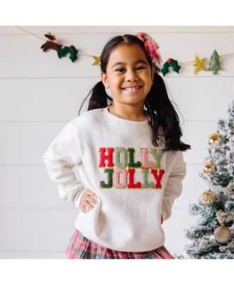 Little and Big Girls Holly Jolly Patch Christmas Sweatshirt