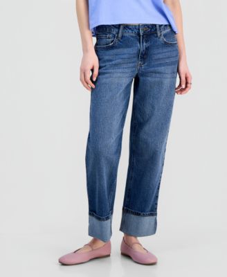 Juniors' Cuffed Straight-Leg Jeans