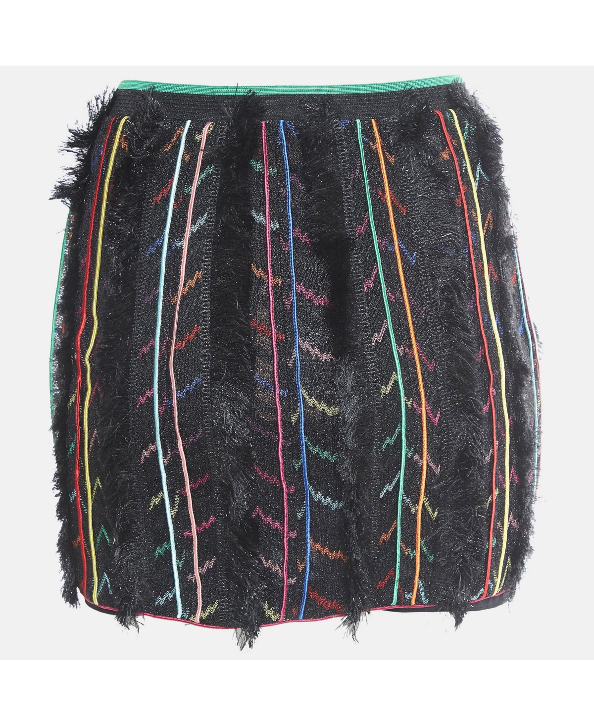 Pre-Owned Missoni Women's Black Stripe Lurex Knit Fringed Mini Skirt