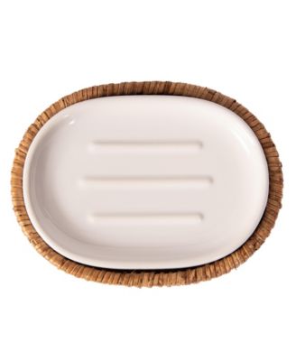 Rattan Oval Soap Dish with Ceramic Insert