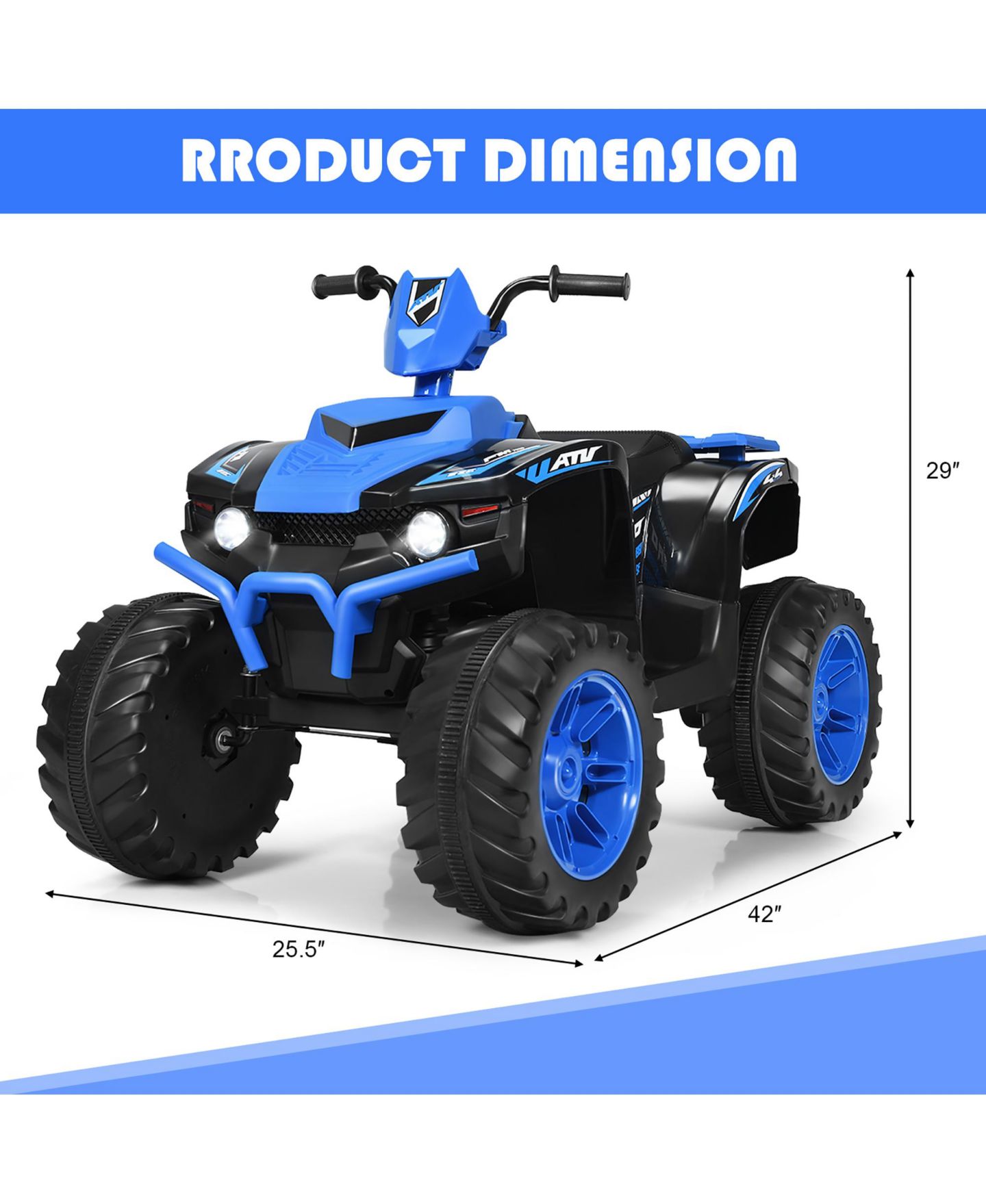 Детская игрушка Costway 12V Kids 4-Wheeler ATV Quad Ride-On Car with LED Lights and Music, 77 lb. Capacity, Ages 3-7, цвет: Синий — фото 10